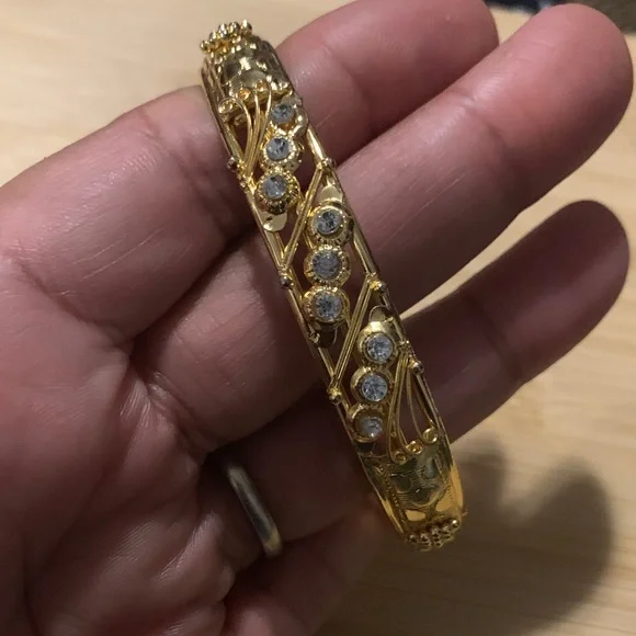 Gold Bangle with Rhinestones - Picture 2 of 4